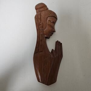 Praying Woman Polynesian Carved Teak Wood Wall Art
